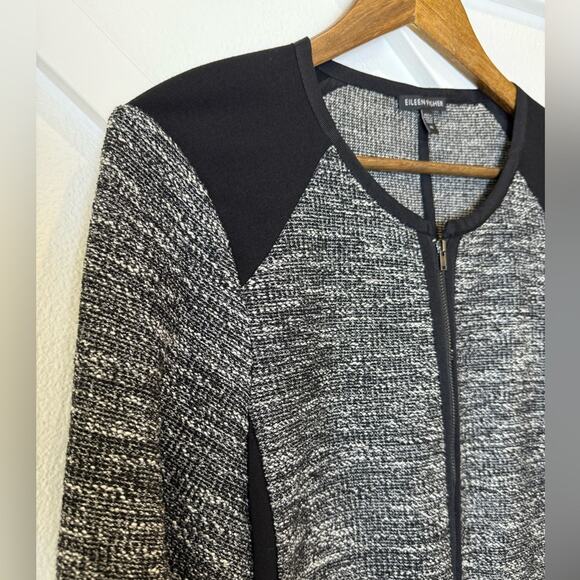 Eileen Fisher Black Tweed Zip Up Jacket With Ponte Knit Side Panels Size XL - Picture 6 of 14